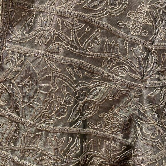 Adrianna Papell Metallic Silver Beaded Evening Long Sleeve Jacket Womens L - Picture 2 of 6